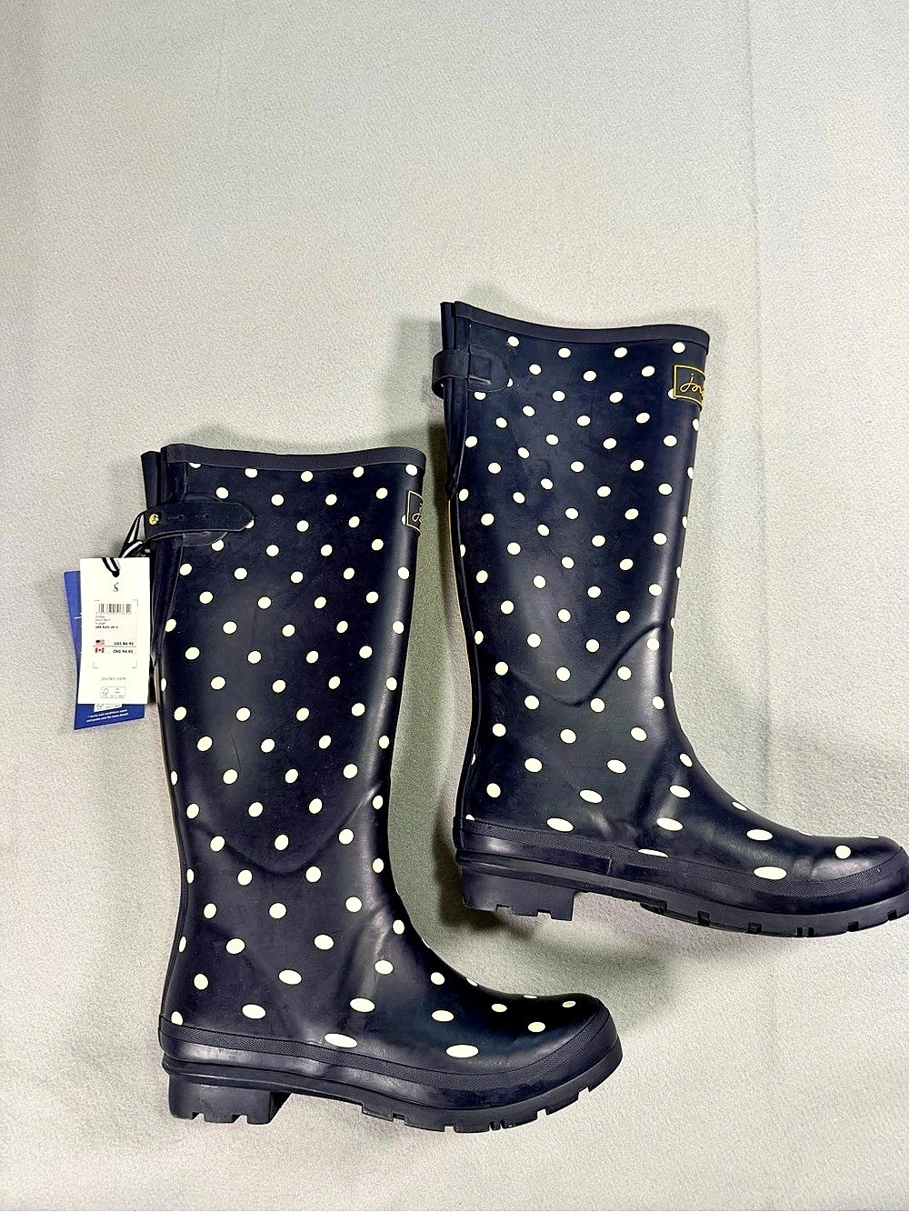 Joules Rainwell Tall Rain Boots Polka Dot Rain Boots in Navy & Yellow US 10 NWT